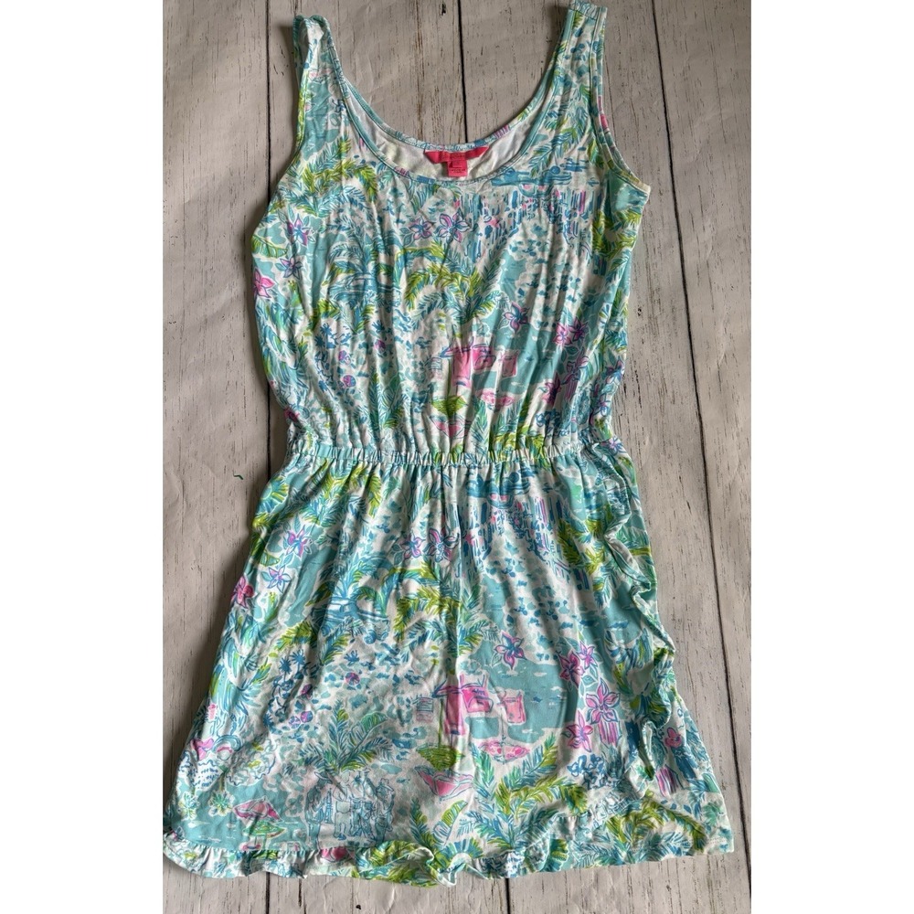 LILLY PULITZER *SIZE S RESORT WEAR ONE-PIECE BLUE & PINK BEACH PRINT ROMPER